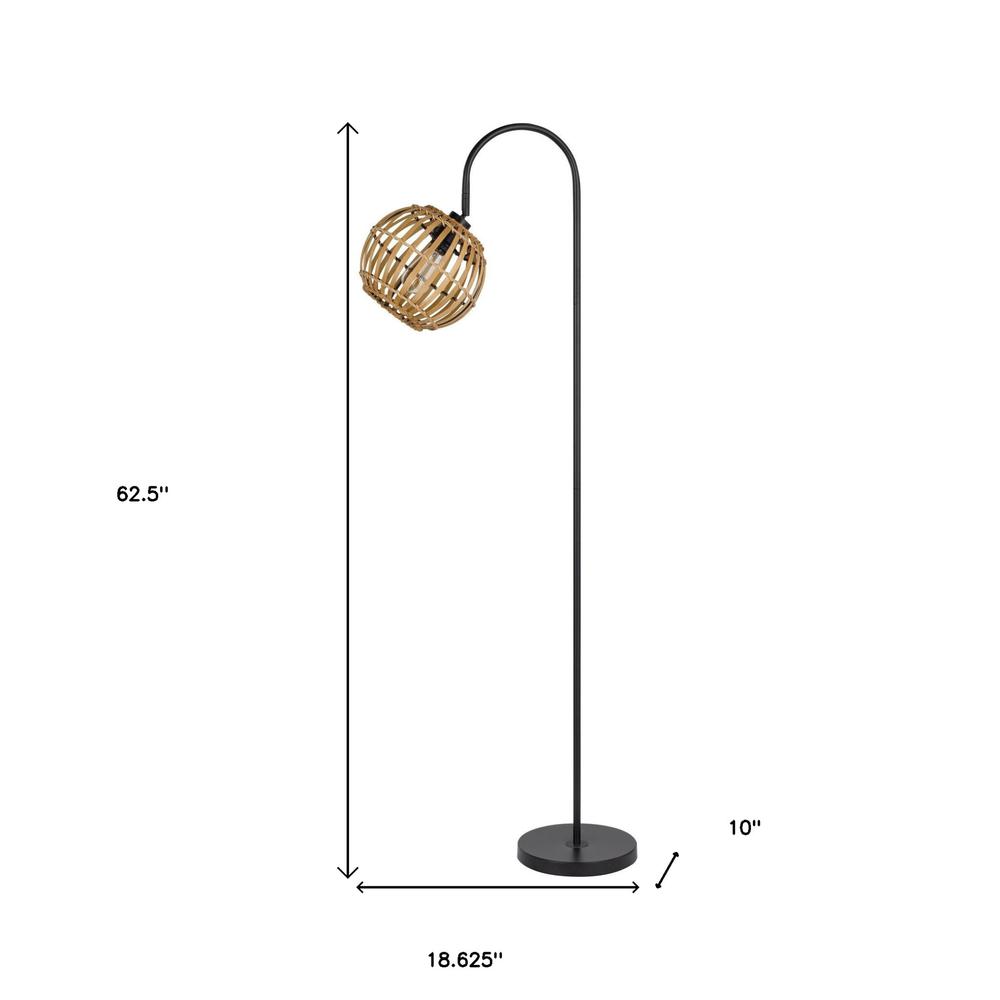 63" Black Traditional Shaped Floor Lamp With Brown Globe Shade. Picture 6