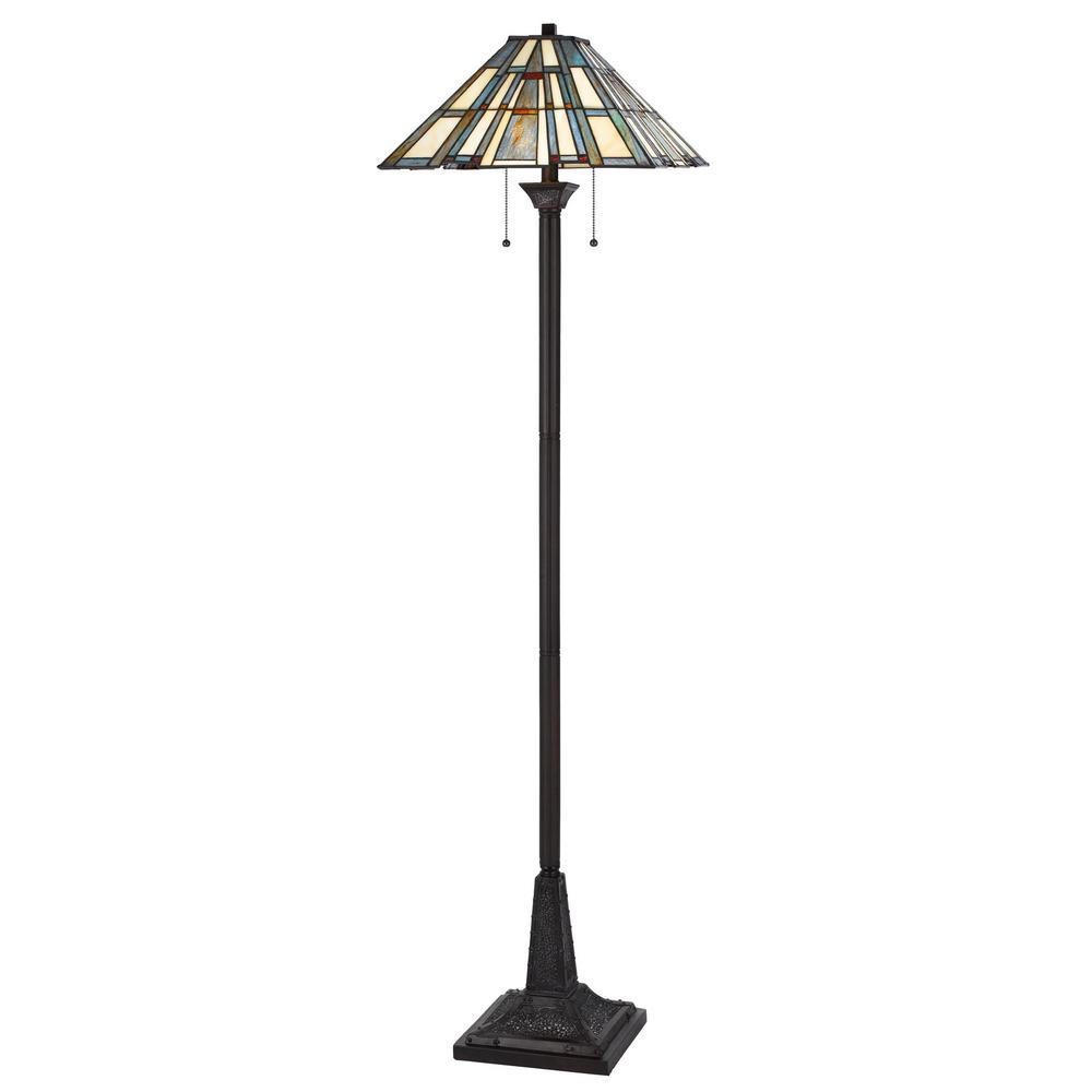 62" Bronze Two Light Traditional Shaped Floor Lamp. Picture 1