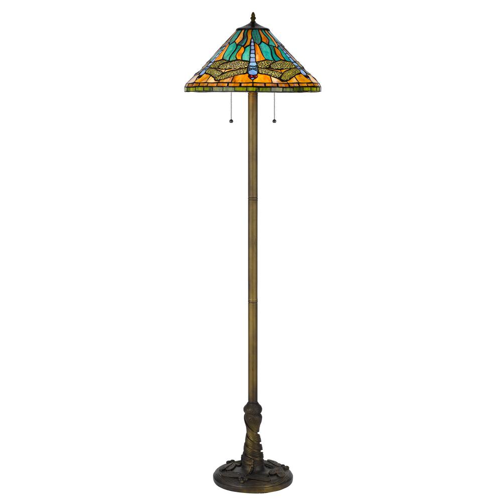 63" Brass Two Light Traditional Shaped Floor Lamp. Picture 1