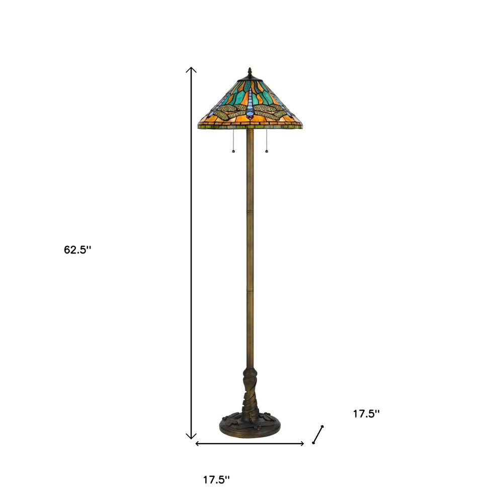 63" Brass Two Light Traditional Shaped Floor Lamp. Picture 5