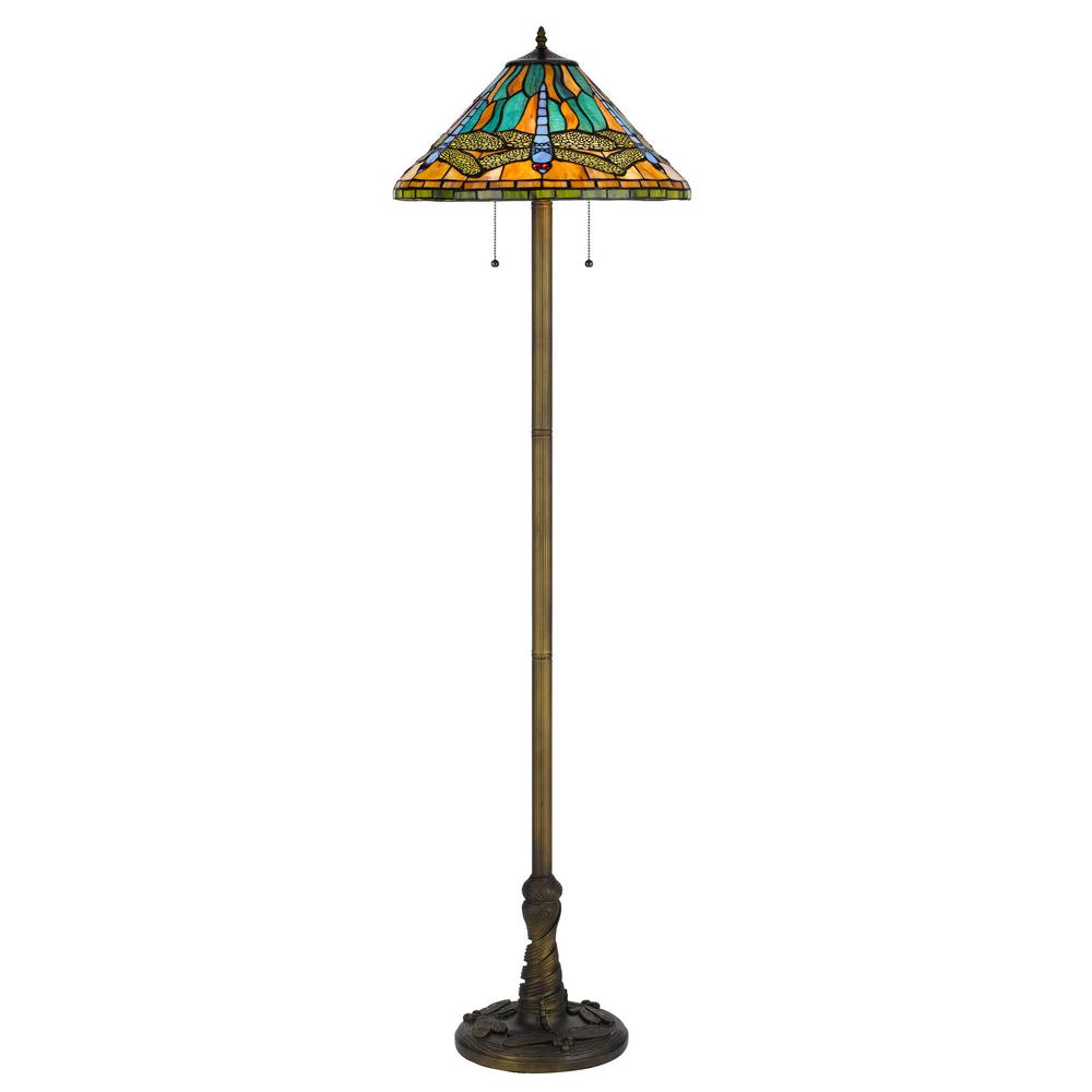 63" Brass Two Light Traditional Shaped Floor Lamp. Picture 2