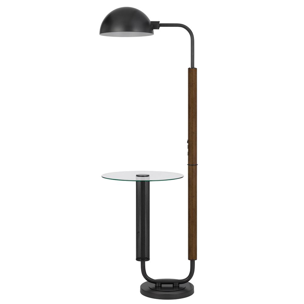 63" Brown Tray Table Floor Lamp With Bronze Transparent Glass Dome Shade. Picture 1