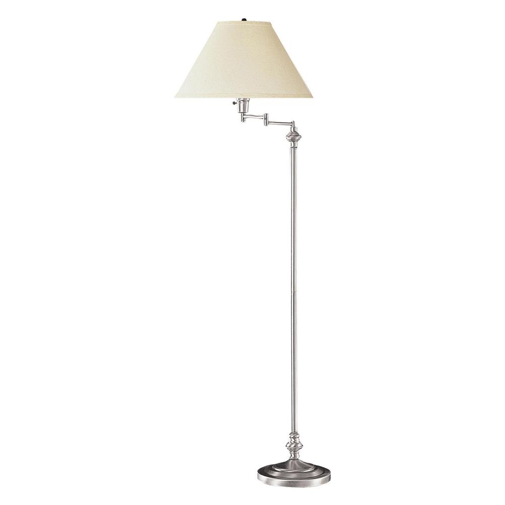 59" Nickel Swing Arm Floor Lamp With Beige Empire Shade. Picture 1