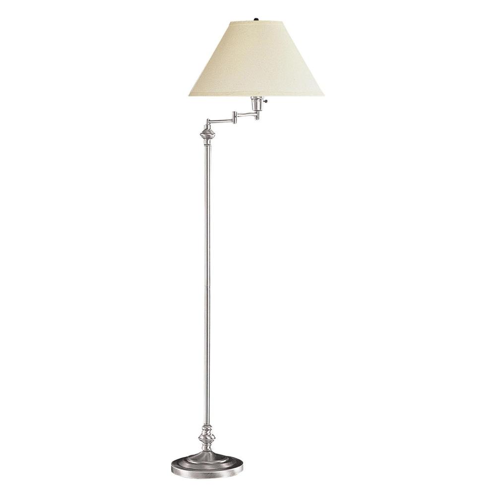 59" Nickel Swing Arm Floor Lamp With Beige Empire Shade. Picture 2