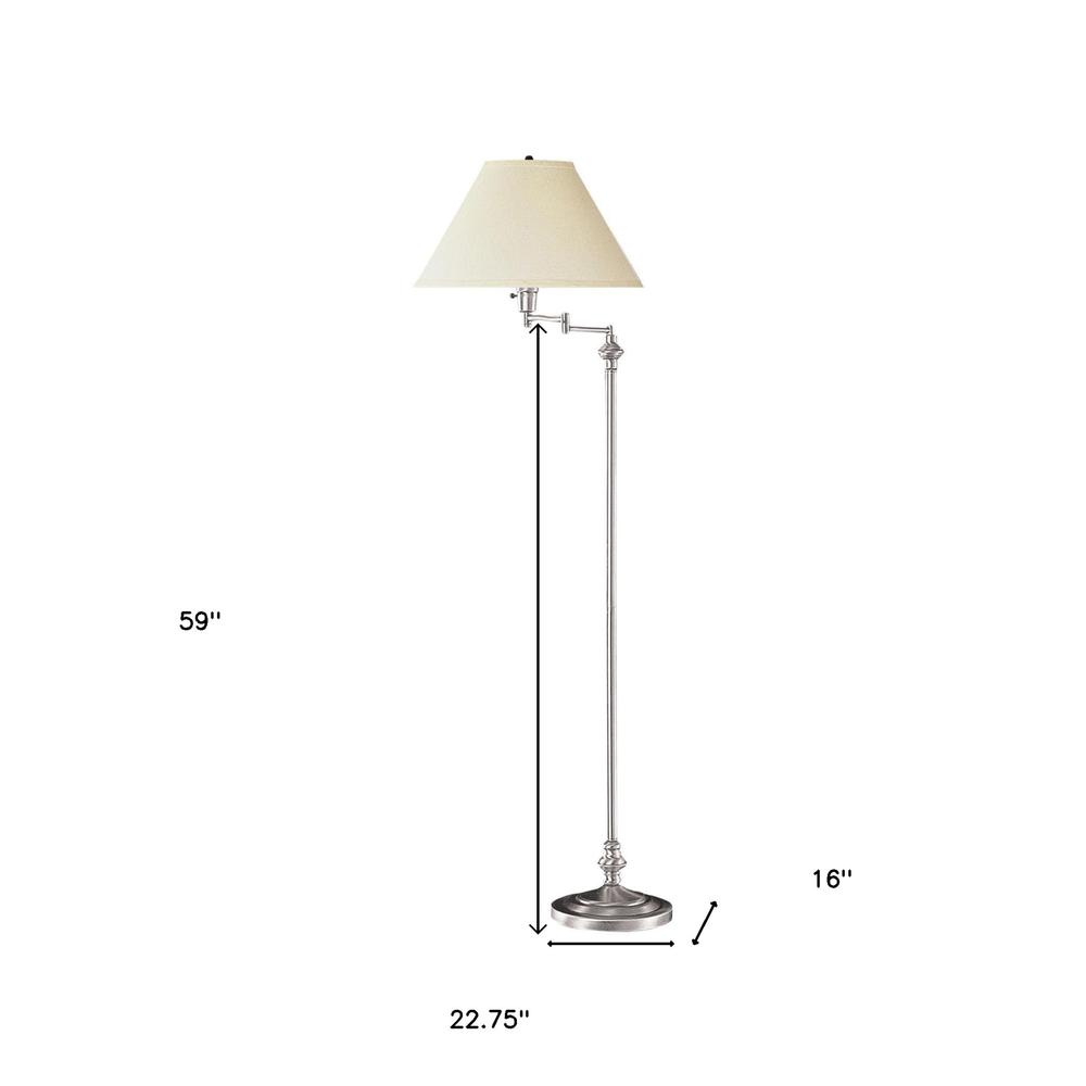 59" Nickel Swing Arm Floor Lamp With Beige Empire Shade. Picture 6