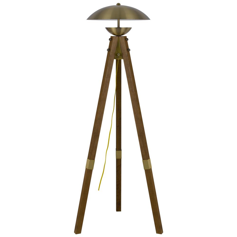 55" Brass Tripod Floor Lamp With Antiqued Brass Dome Shade. Picture 1
