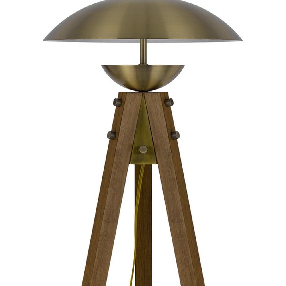 55" Brass Tripod Floor Lamp With Antiqued Brass Dome Shade. Picture 5