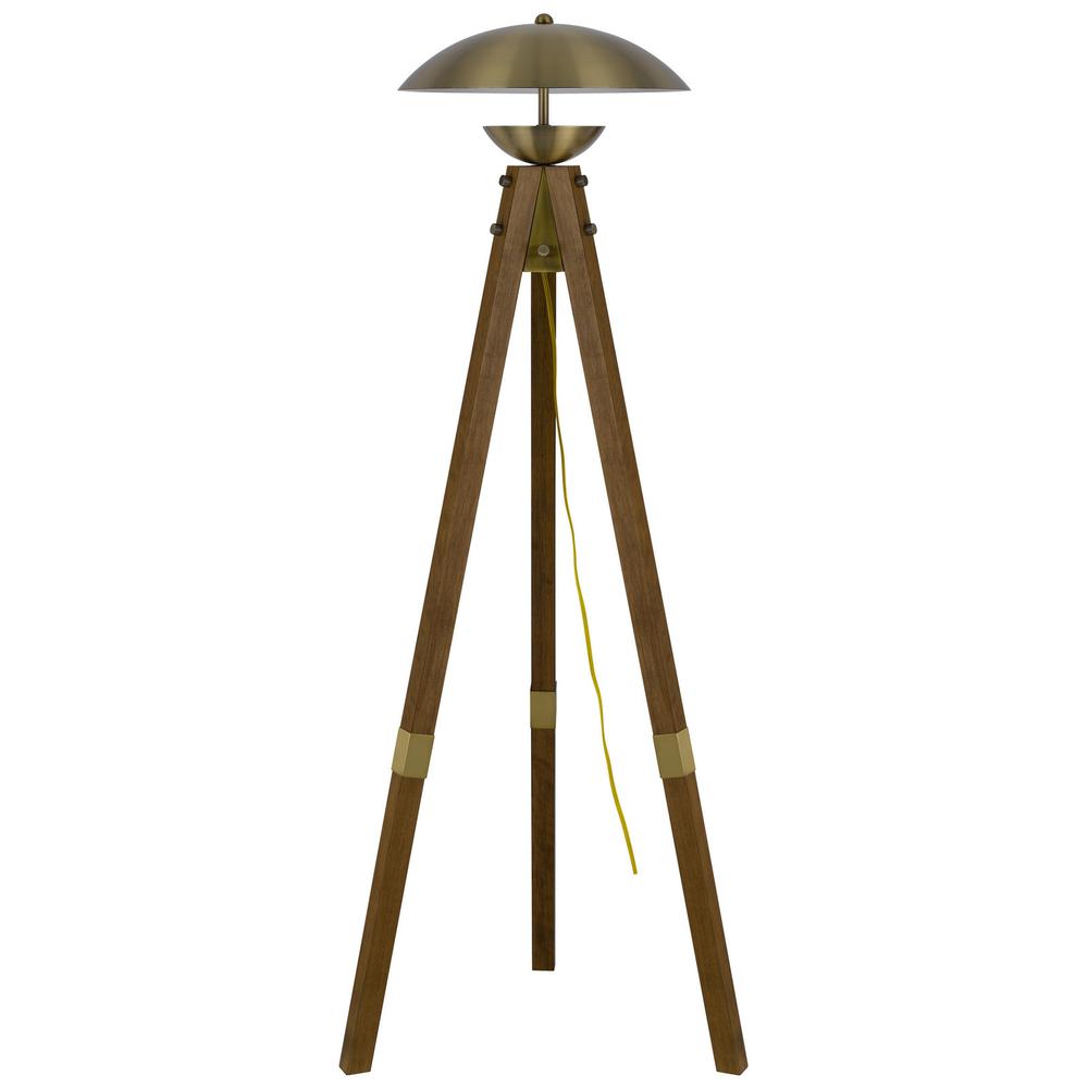 55" Brass Tripod Floor Lamp With Antiqued Brass Dome Shade. Picture 2