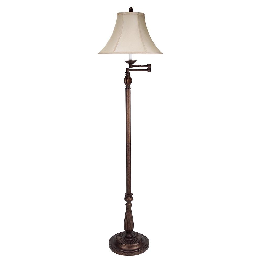 62" Rusted Swing Arm Floor Lamp With Champagne Bell Shade. Picture 1