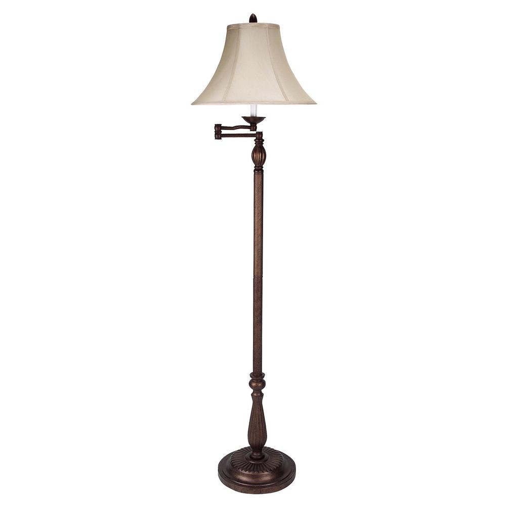 62" Rusted Swing Arm Floor Lamp With Champagne Bell Shade. Picture 2