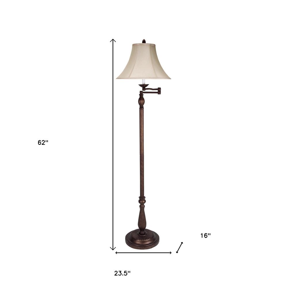 62" Rusted Swing Arm Floor Lamp With Champagne Bell Shade. Picture 6