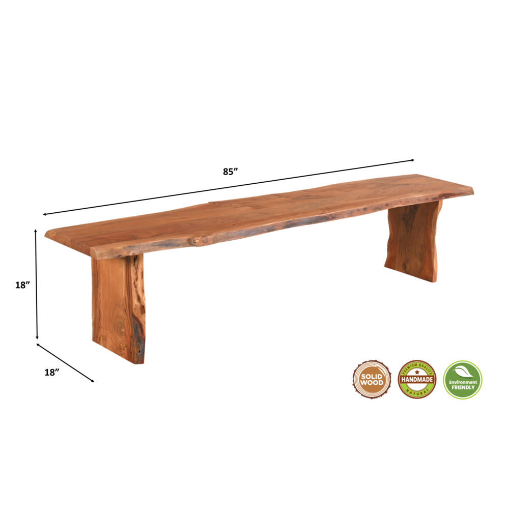 85" Brown Solid Wood Live Edge Dining Bench. Picture 5