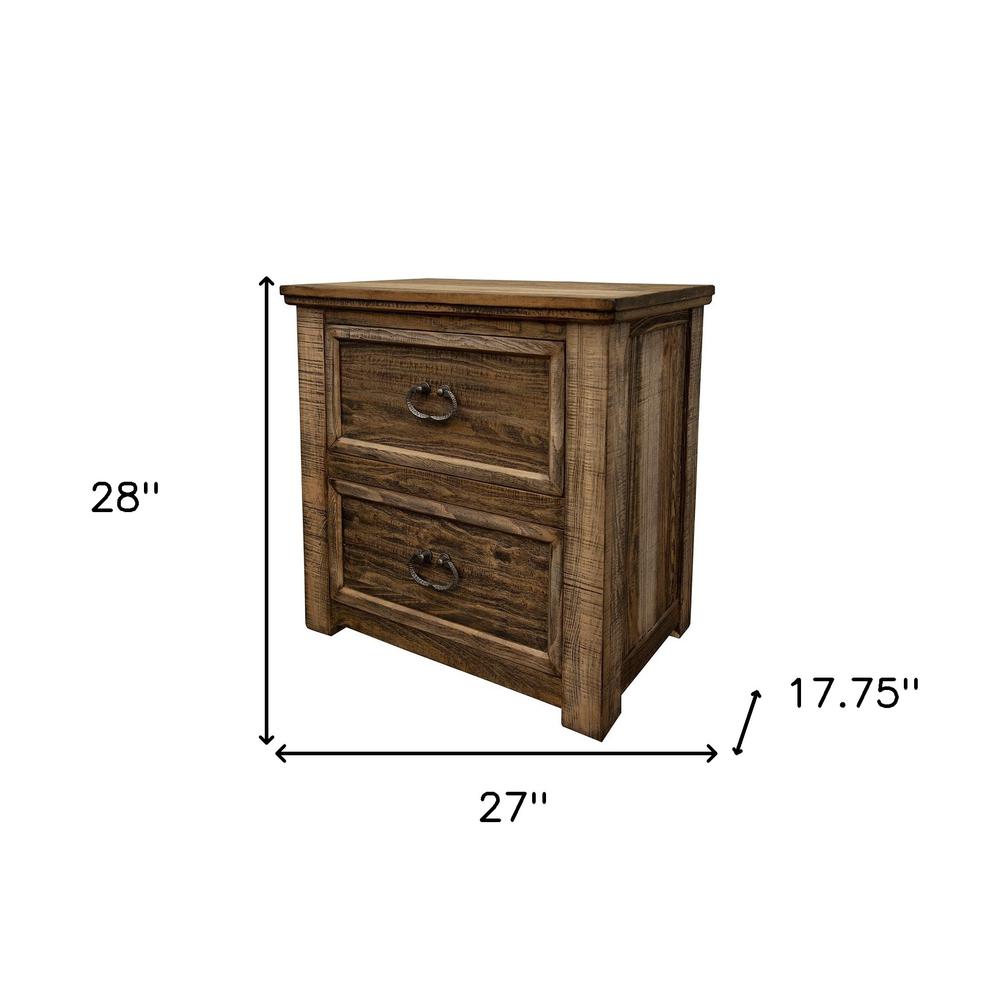 28" Wood Brown Two Drawer Nightstand. Picture 5