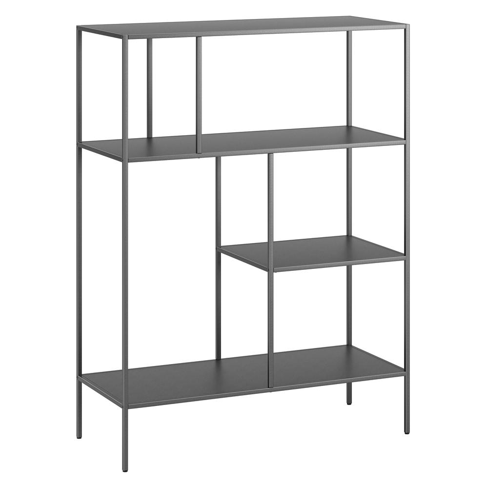 48" Gray Metal Four Tier Geometric Bookcase. Picture 1