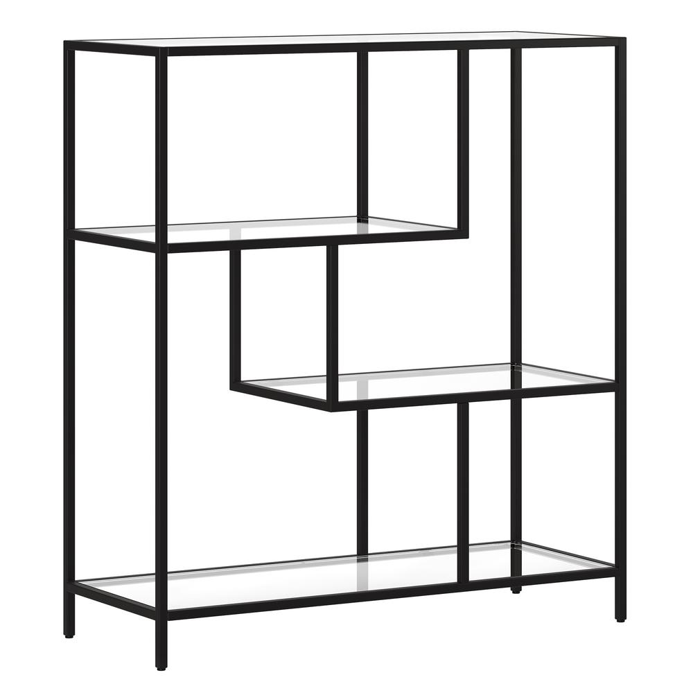 40" Black Metal And Glass Four Tier Etagere Bookcase. Picture 1