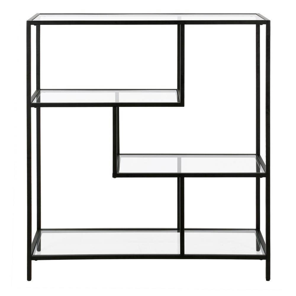 40" Black Metal And Glass Four Tier Etagere Bookcase. Picture 2