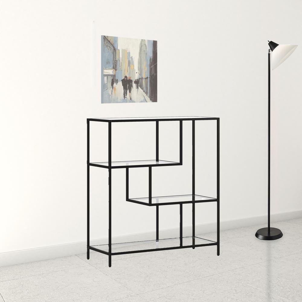 40" Black Metal And Glass Four Tier Etagere Bookcase. Picture 3