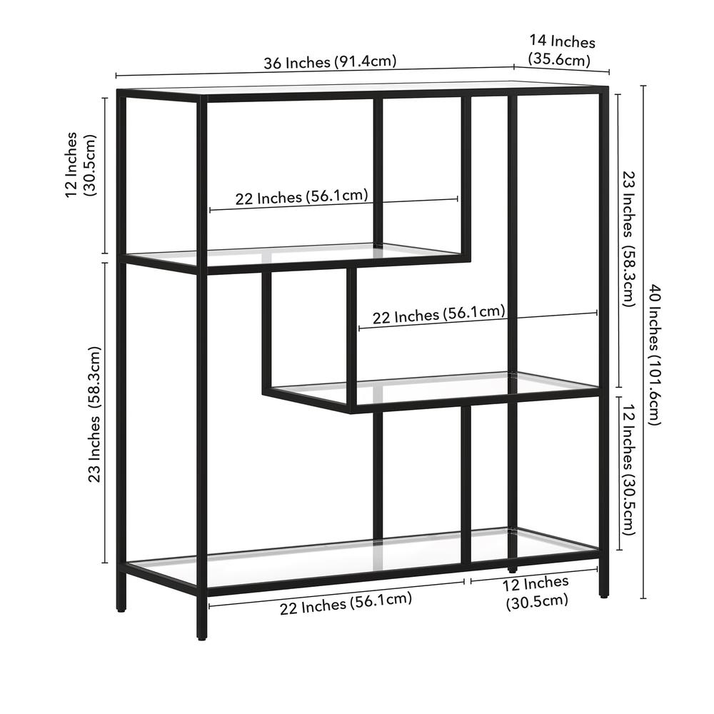 40" Black Metal And Glass Four Tier Etagere Bookcase. Picture 8