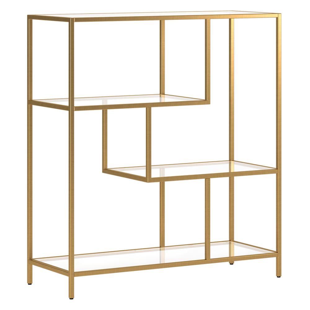 40" Gold Metal And Glass Four Tier Etagere Bookcase. Picture 1