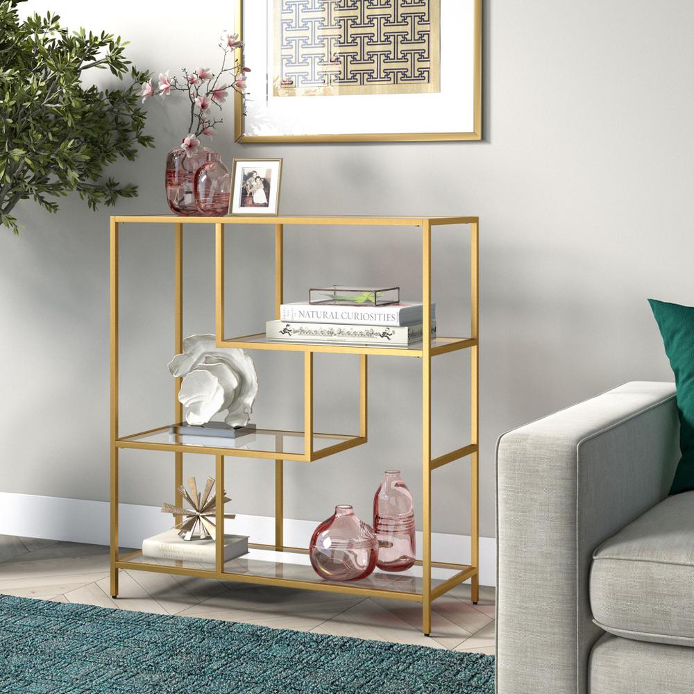 40" Gold Metal And Glass Four Tier Etagere Bookcase. Picture 4