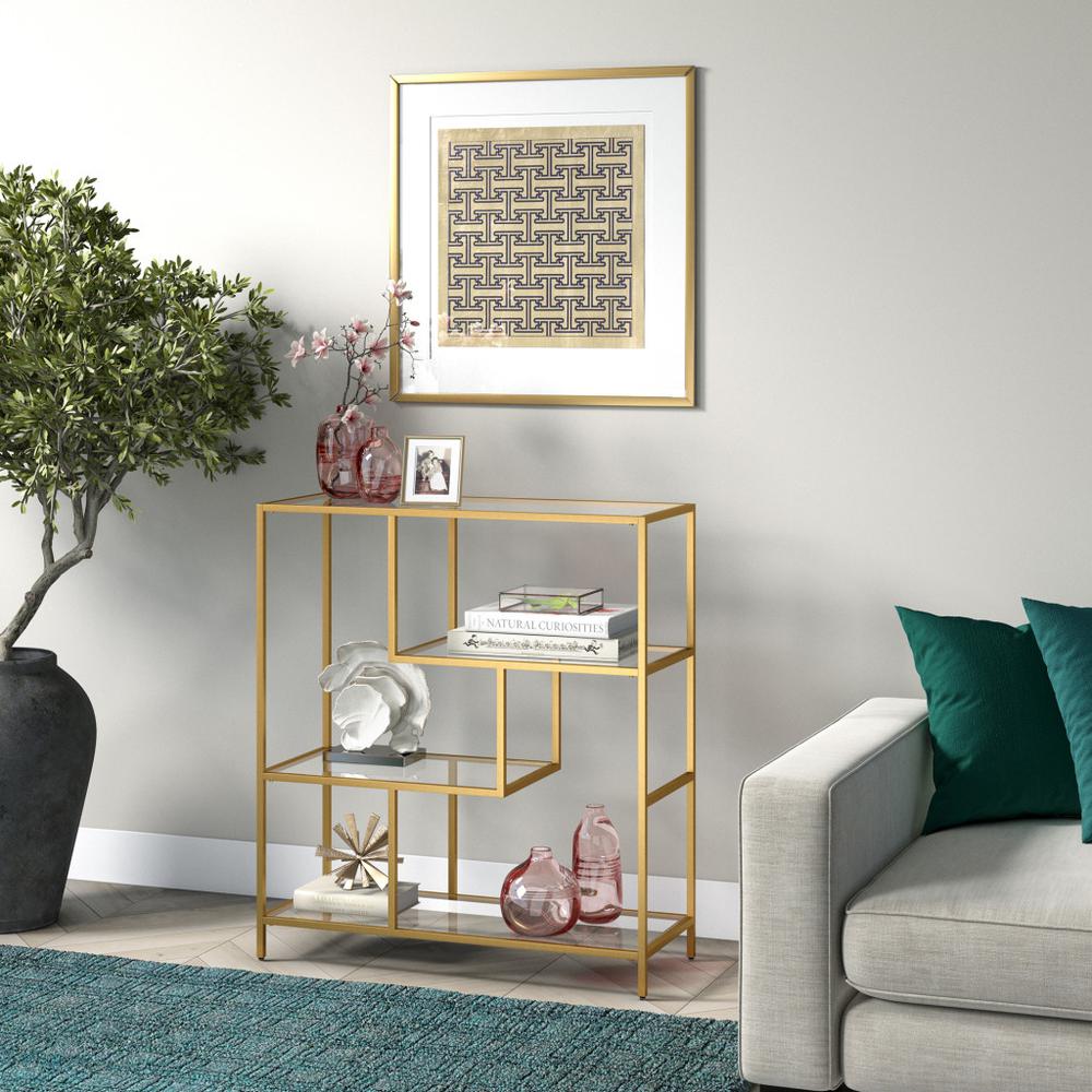 40" Gold Metal And Glass Four Tier Etagere Bookcase. Picture 6