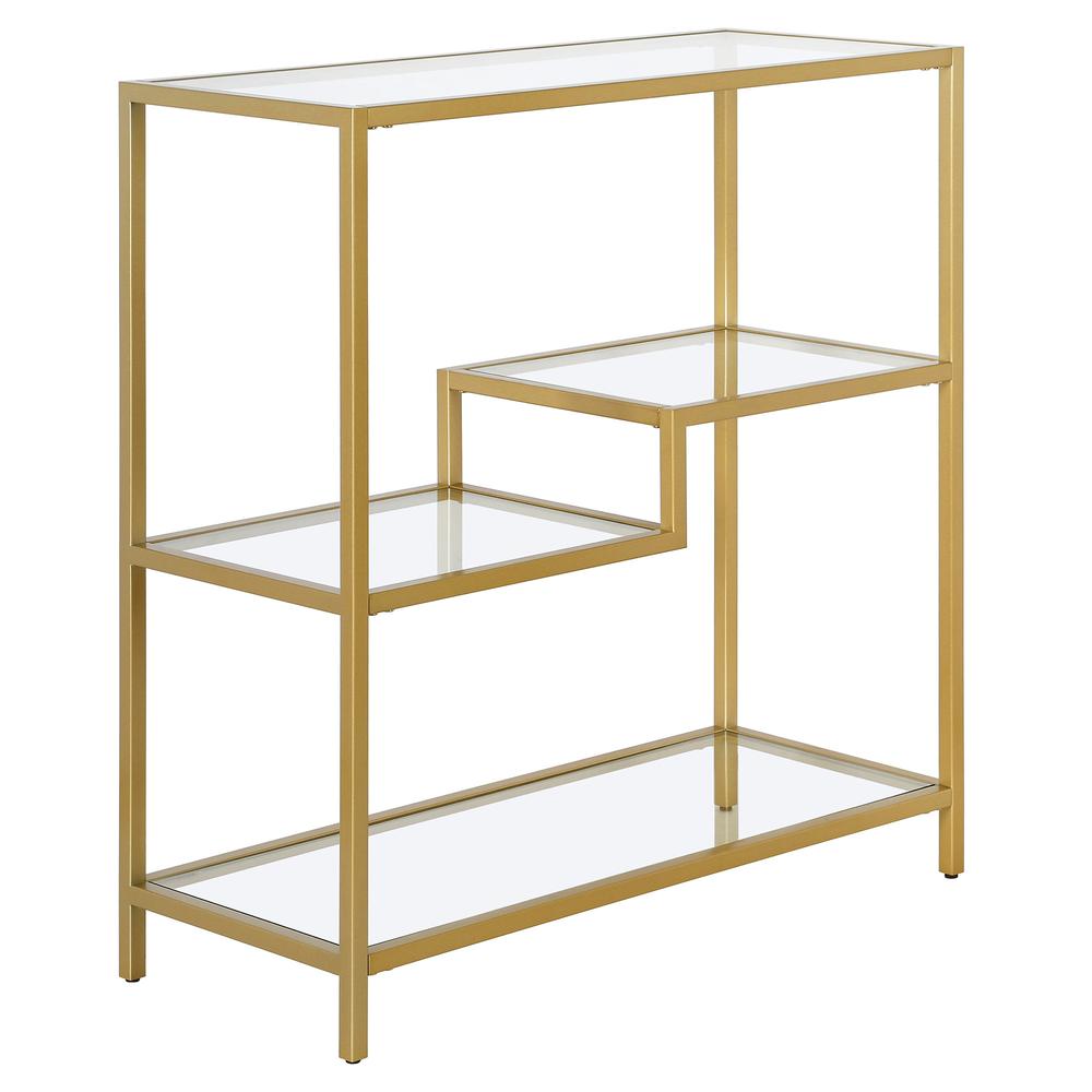 36" Gold Metal And Glass Four Tier Etagere Bookcase. Picture 1