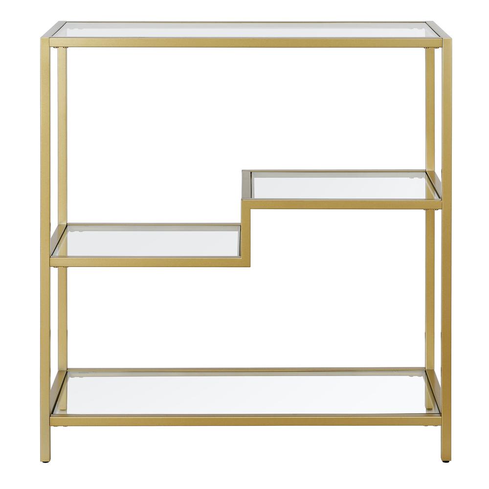 36" Gold Metal And Glass Four Tier Etagere Bookcase. Picture 2