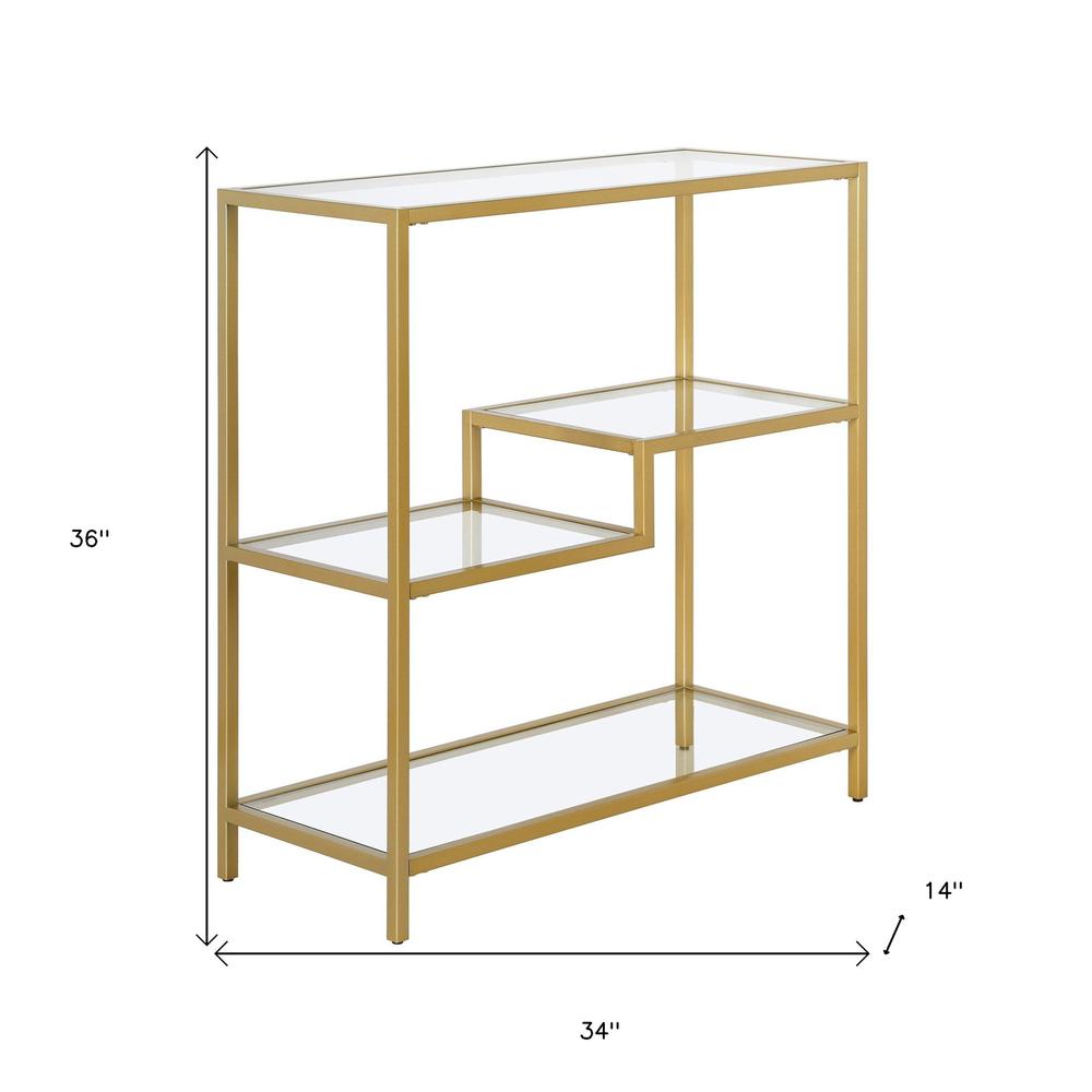 36" Gold Metal And Glass Four Tier Etagere Bookcase. Picture 8