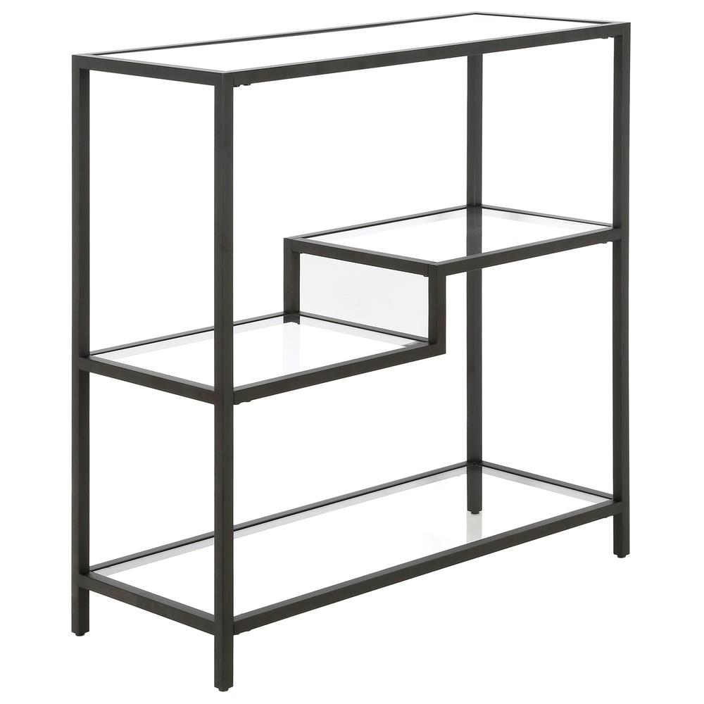 36" Black Metal And Glass Four Tier Etagere Bookcase. Picture 1