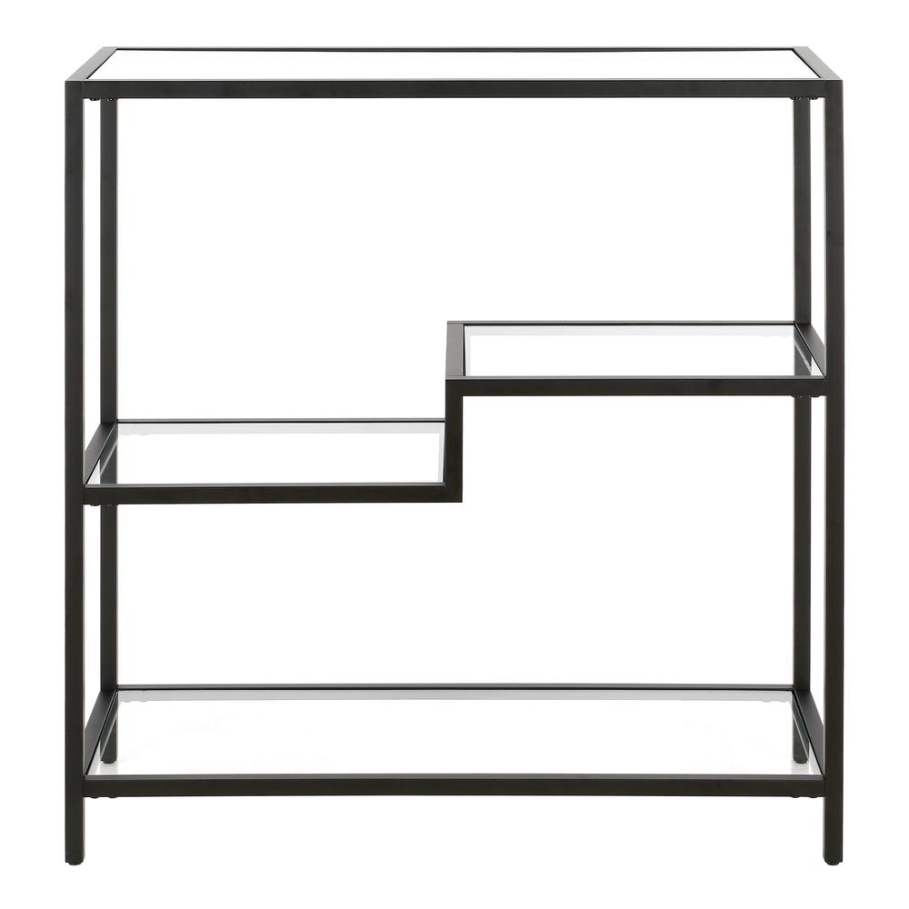 36" Black Metal And Glass Four Tier Etagere Bookcase. Picture 2