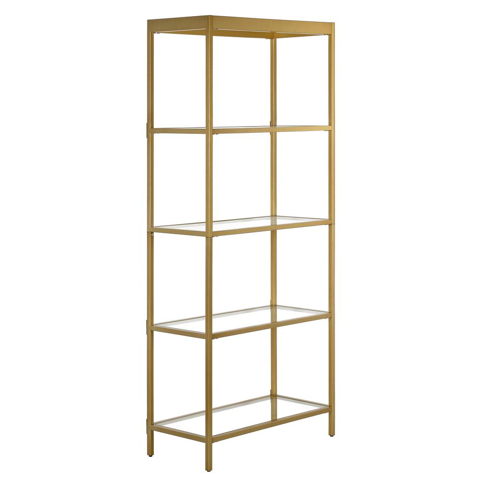 70" Gold Metal And Glass Four Tier Etagere Bookcase. Picture 1