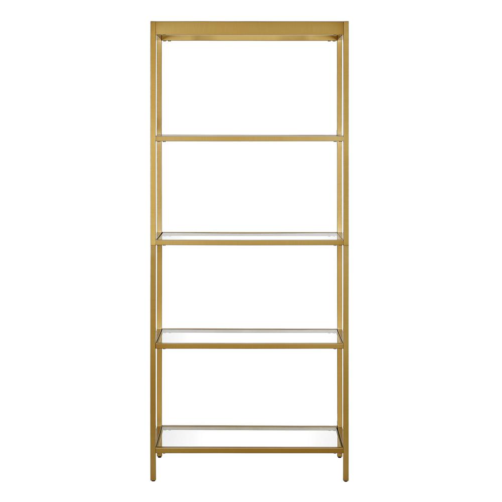 70" Gold Metal And Glass Four Tier Etagere Bookcase. Picture 2