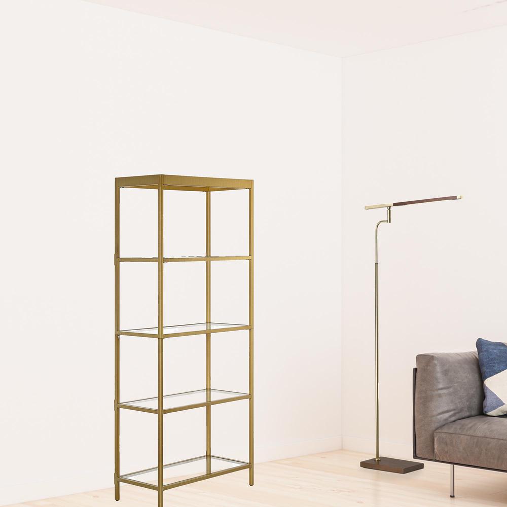 70" Gold Metal And Glass Four Tier Etagere Bookcase. Picture 3