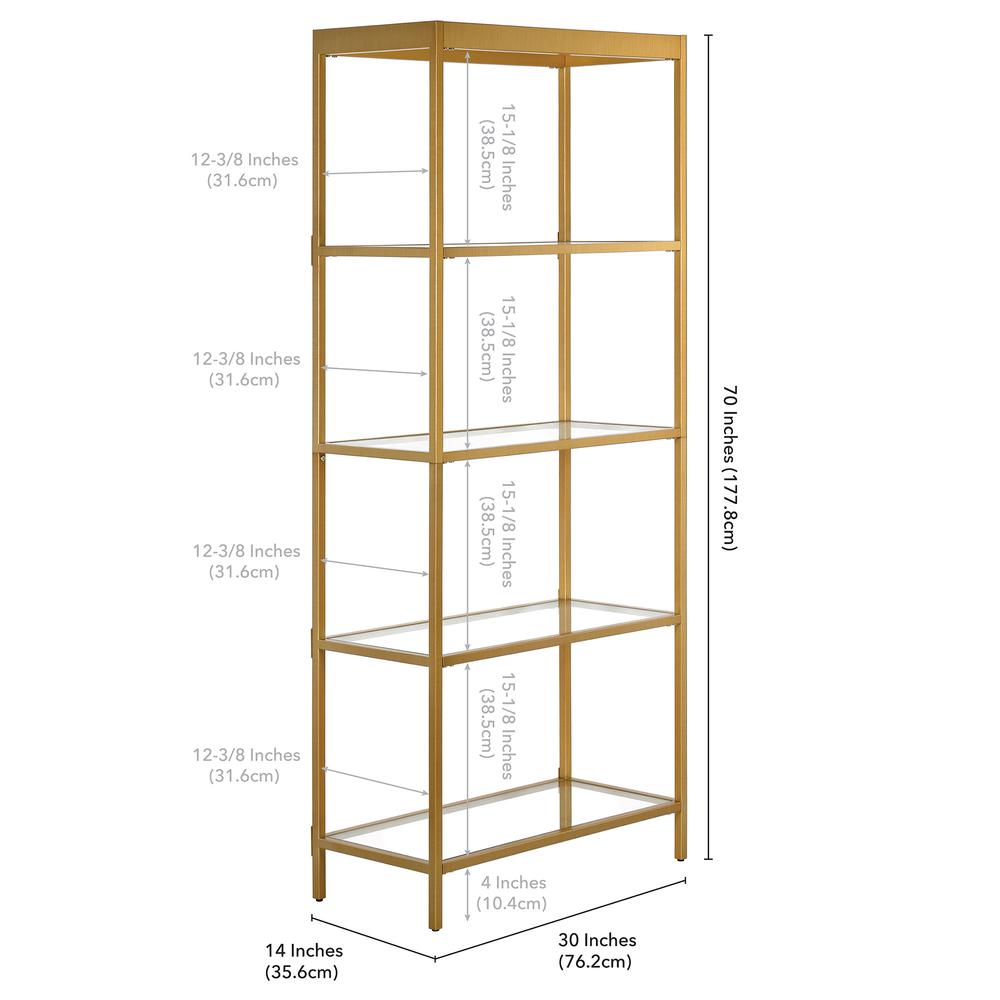 70" Gold Metal And Glass Four Tier Etagere Bookcase. Picture 8