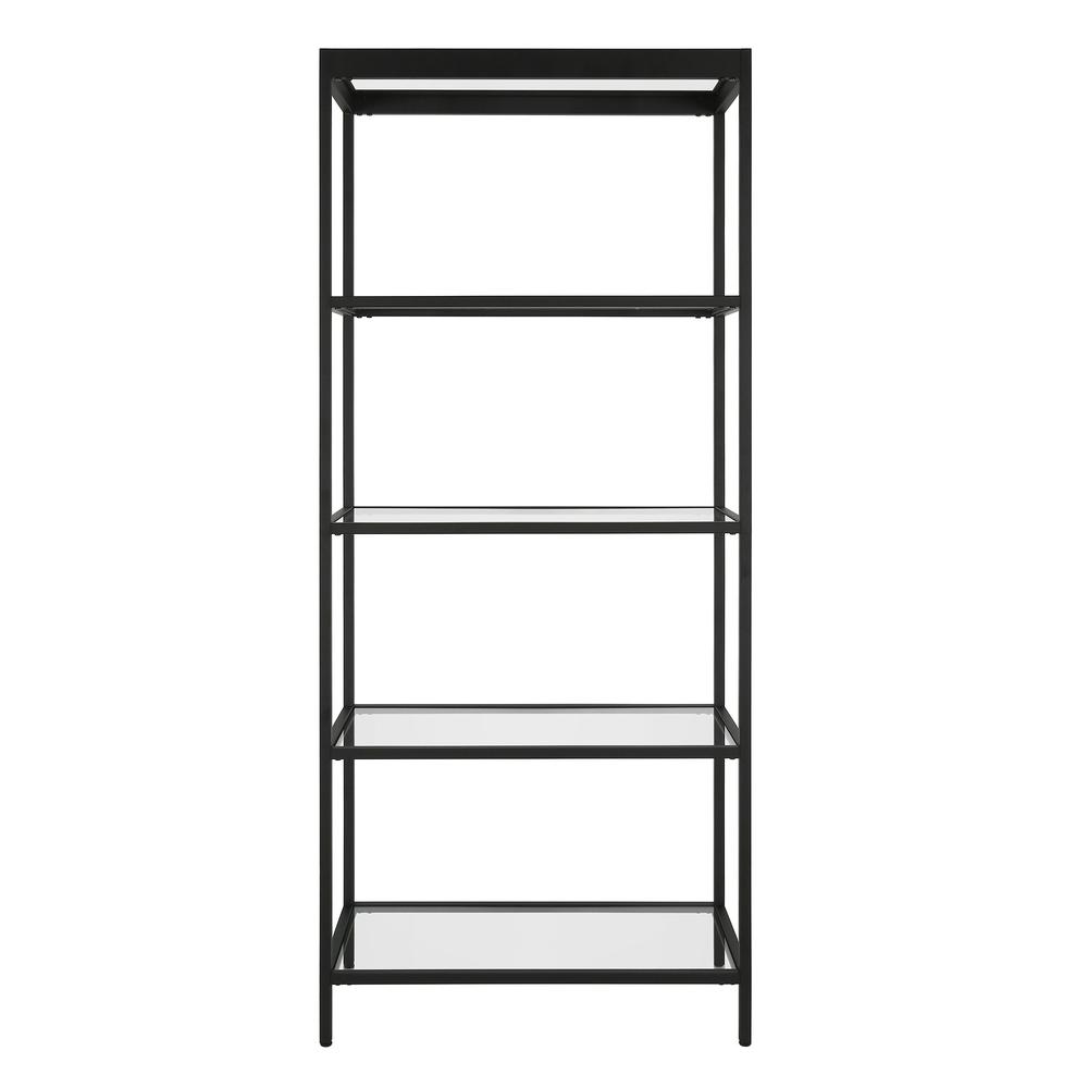 70" Black Metal And Glass Four Tier Etagere Bookcase. Picture 2