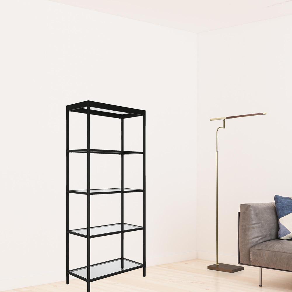 70" Black Metal And Glass Four Tier Etagere Bookcase. Picture 3