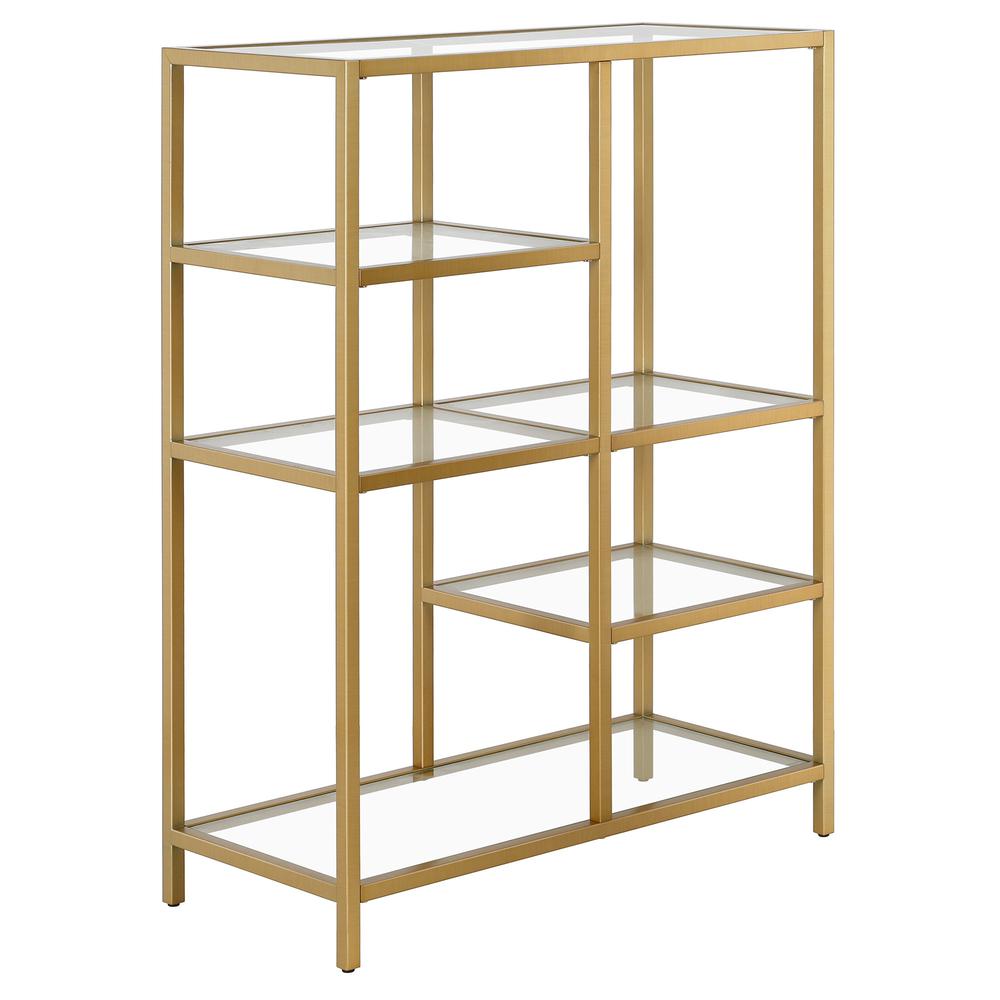 42" Gold Metal And Glass Five Tier Geometric Bookcase. Picture 1