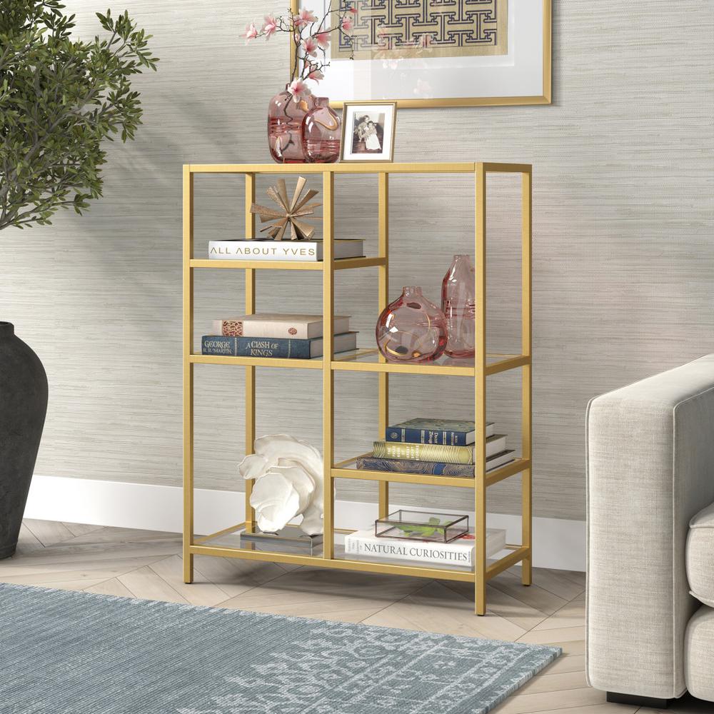 42" Gold Metal And Glass Five Tier Geometric Bookcase. Picture 3