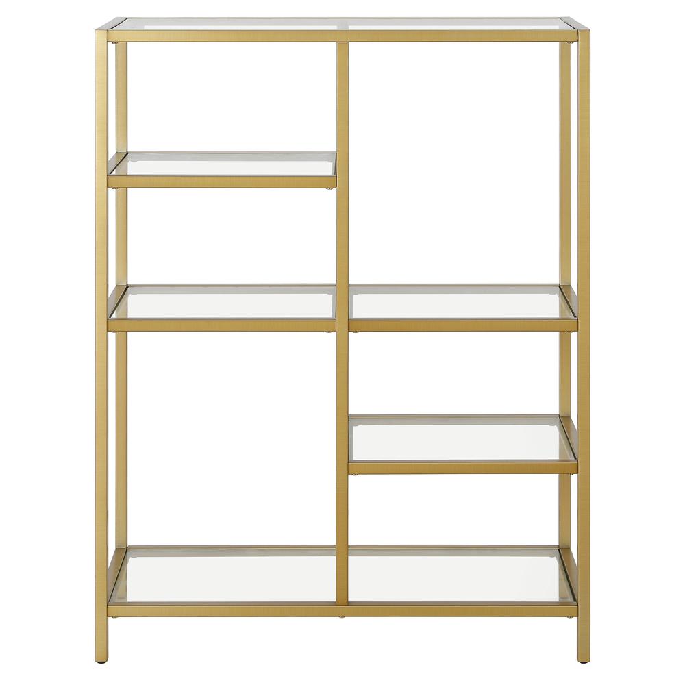42" Gold Metal And Glass Five Tier Geometric Bookcase. Picture 2