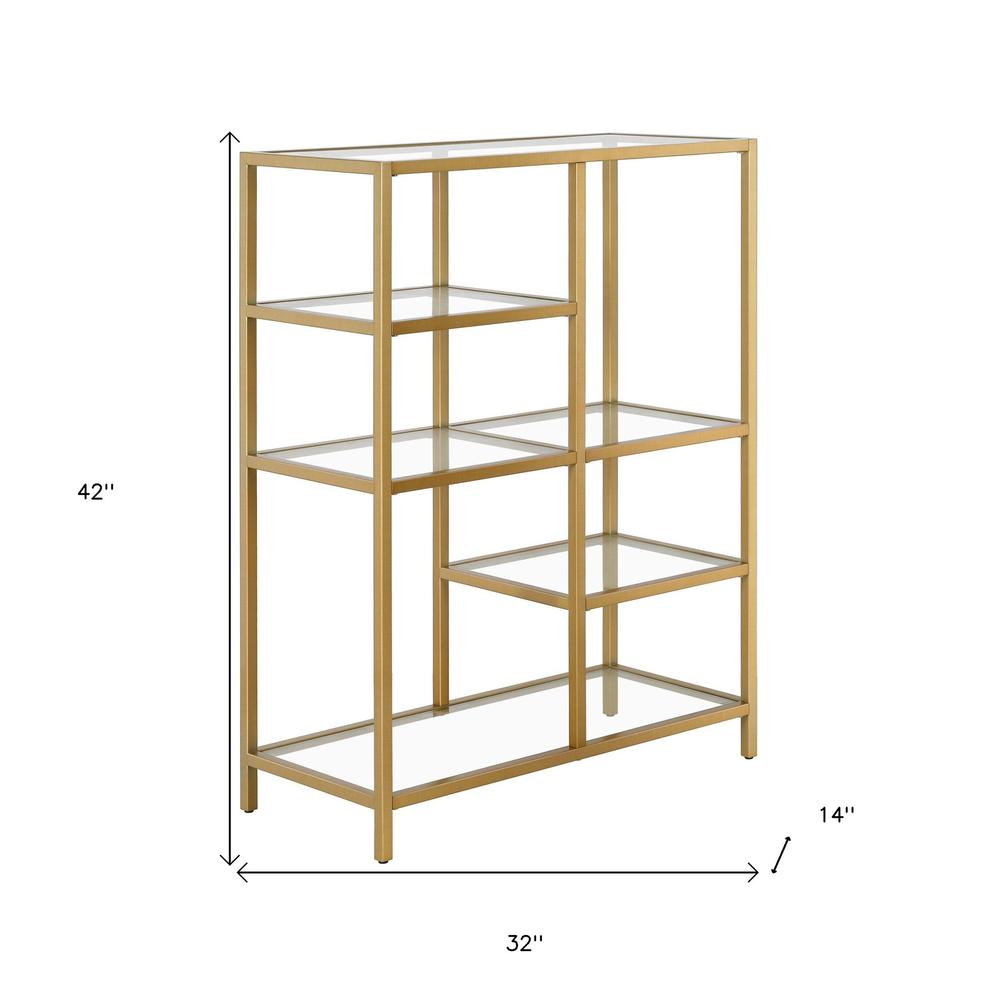 42" Gold Metal And Glass Five Tier Geometric Bookcase. Picture 7
