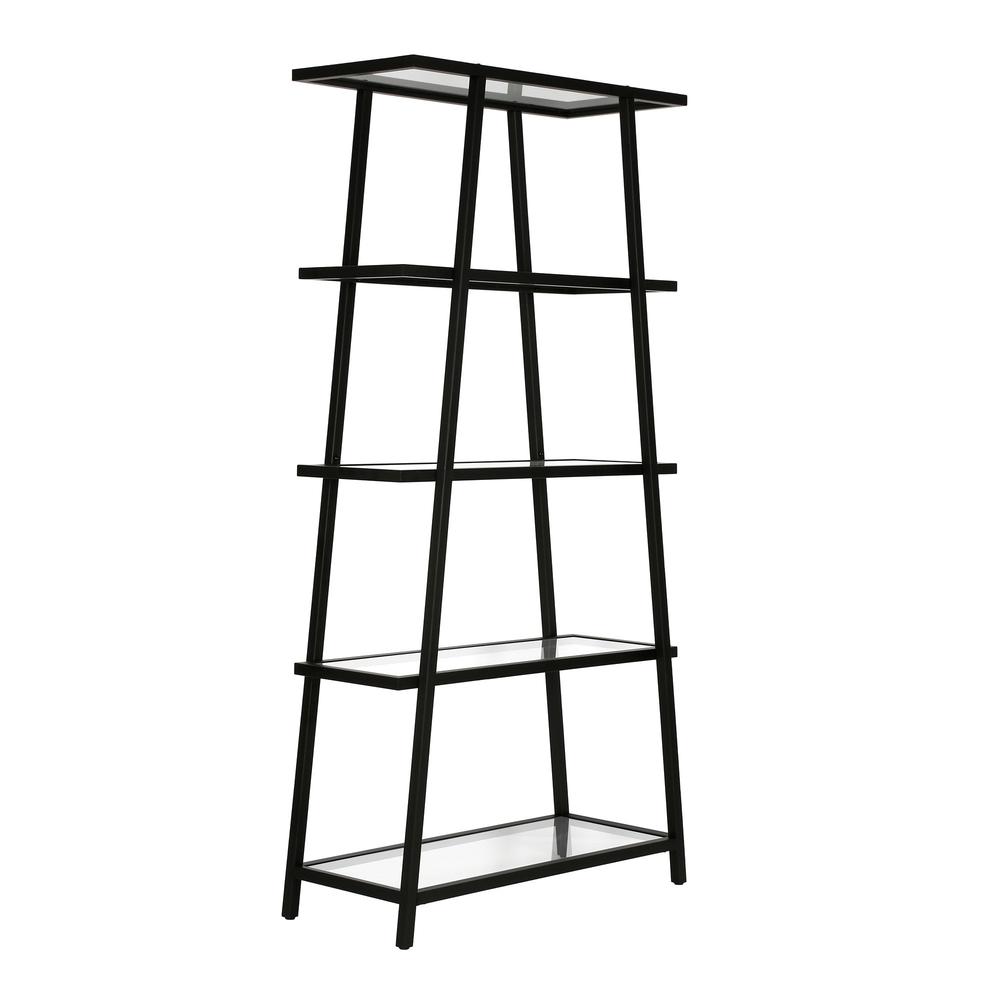 70" Black Metal And Glass Five Tier Etagere Bookcase. Picture 1