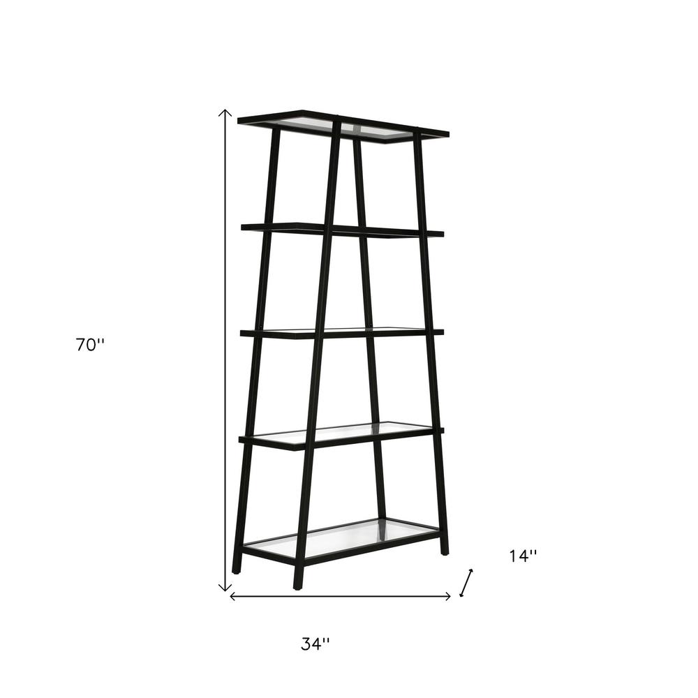 70" Black Metal And Glass Five Tier Etagere Bookcase. Picture 8