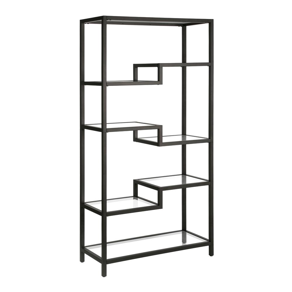 68" Black Metal And Glass Seven Tier Etagere Bookcase. Picture 1