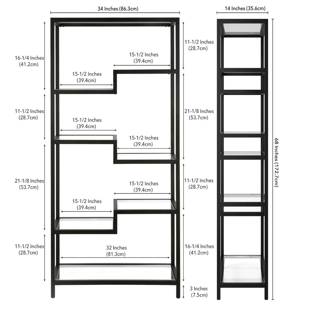 68" Black Metal And Glass Seven Tier Etagere Bookcase. Picture 7