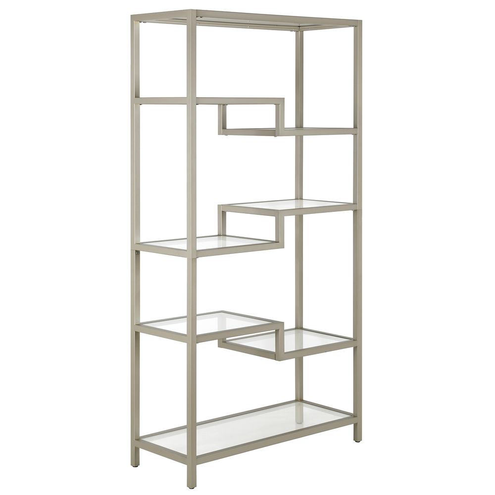68" Silver Metal And Glass Seven Tier Etagere Bookcase. Picture 1