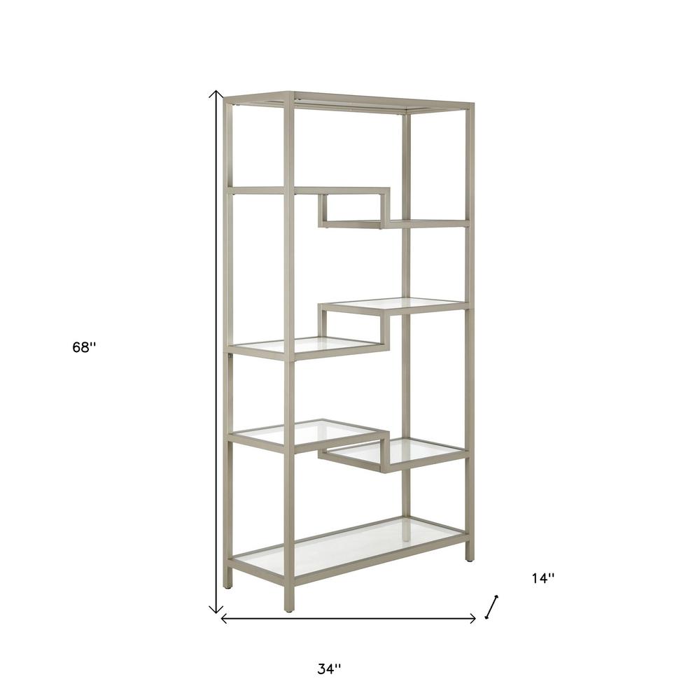 68" Silver Metal And Glass Seven Tier Etagere Bookcase. Picture 8