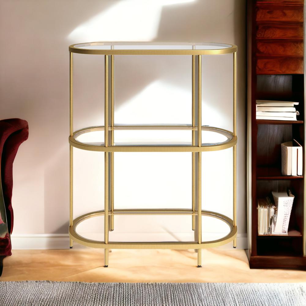 36" Gold Metal And Glass Three Tier Etagere Bookcase. Picture 9