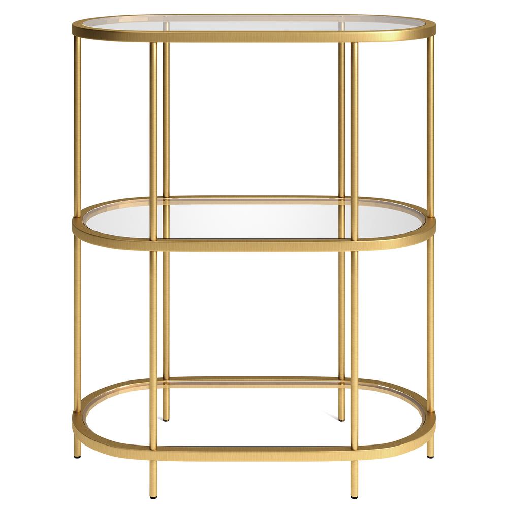 36" Gold Metal And Glass Three Tier Etagere Bookcase. Picture 2