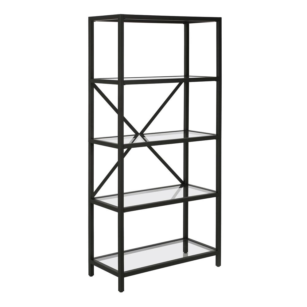 63" Black Metal And Glass Five Tier Etagere Bookcase. Picture 1