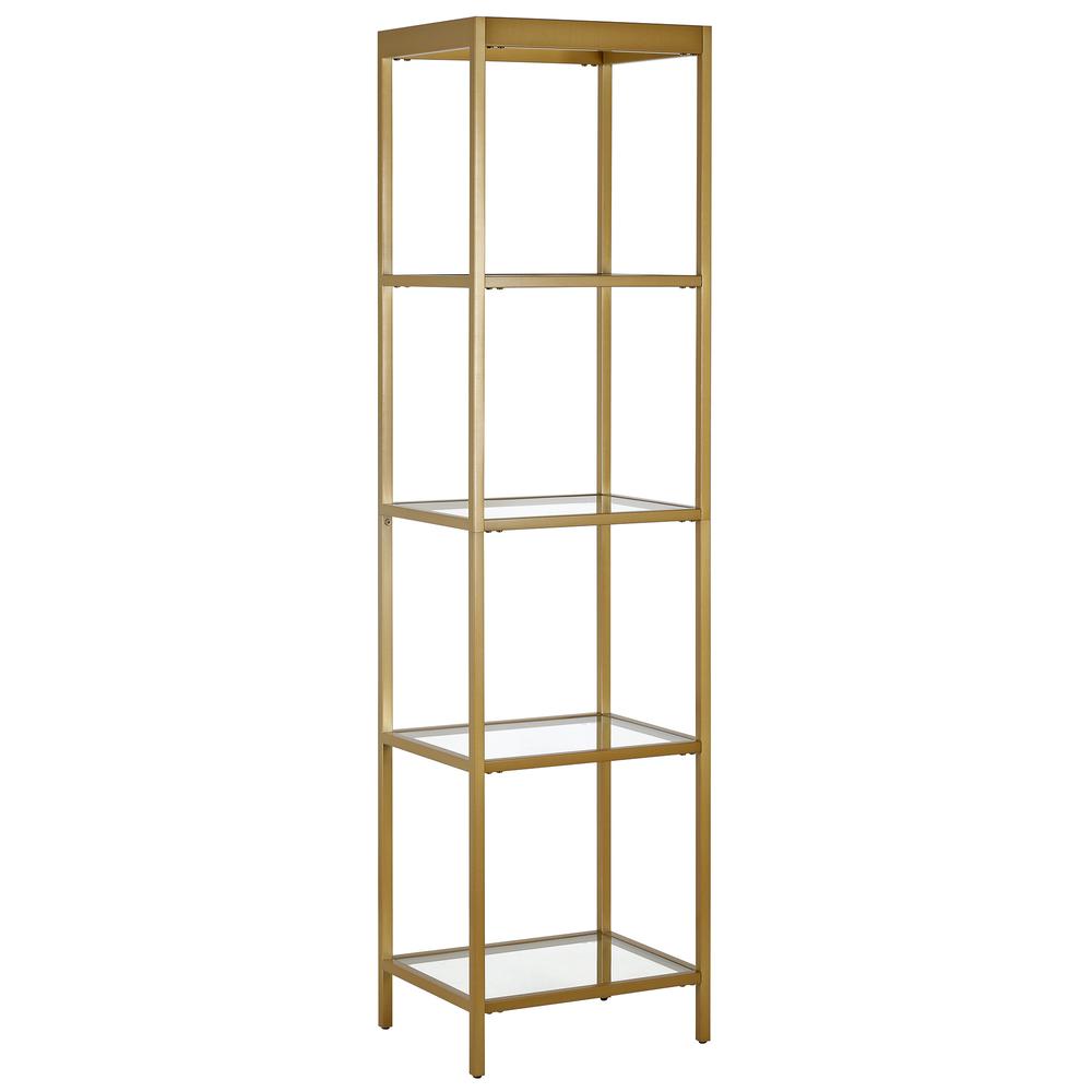 70" Gold Metal And Glass Four Tier Standard Bookcase. Picture 1